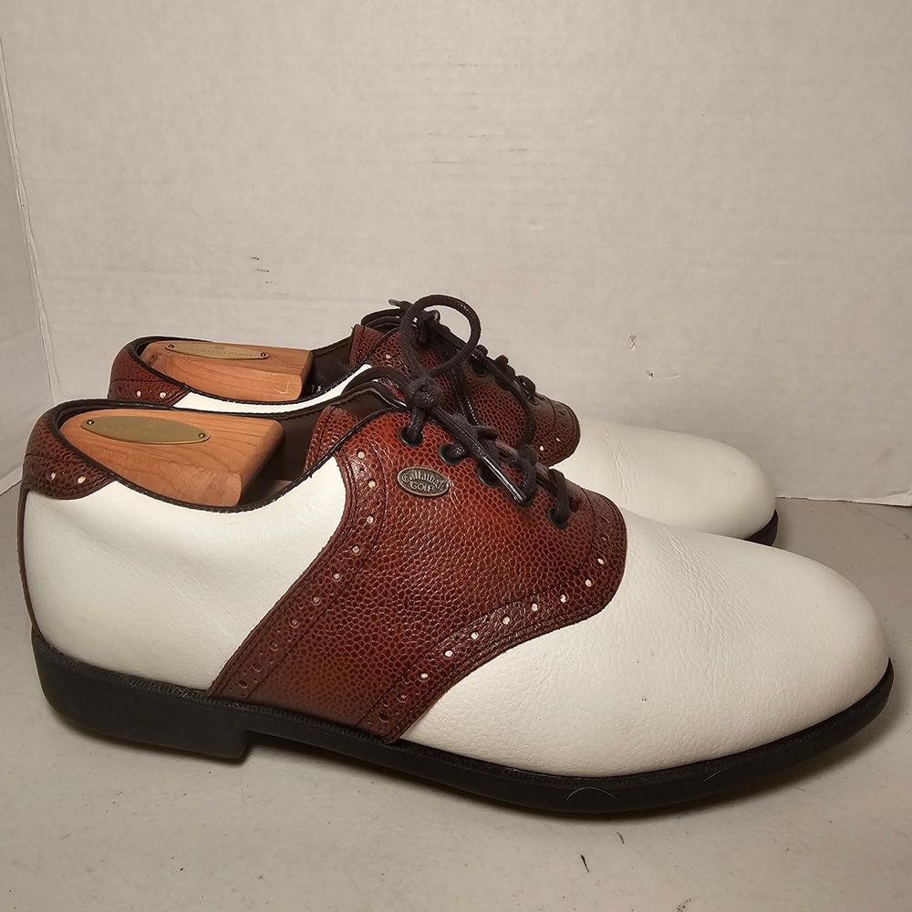 Callaway Golf Montrose Mens 9.5 M Brown White Leather Saddle Oxford Spiked Shoes